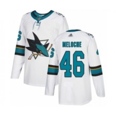 Men San Jose Sharks #46 Nicolas Meloche Authentic White Away Hockey Stitched Jersey