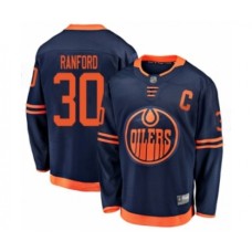 Men Edmonton Oilers #30 Bill Ranford Authentic Navy Blue Alternate Fanatics Branded Breakaway Hockey Stitched Jersey