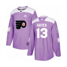 Men Philadelphia Flyers #13 Kevin Hayes Authentic Purple Fights Cancer Practice Hockey Stitched Jersey