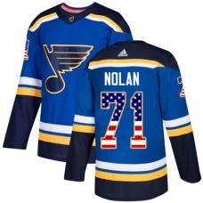 Men Adidas St. Louis Blues #71 Jordan Nolan Authentic Blue USA Flag Fashion NHL Jersey