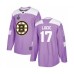 Men Boston Bruins #17 Milan Lucic Authentic Purple Fights Cancer Practice 2019 Stanley Cup Final Bound Hockey Jersey