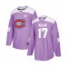 Men Montreal Canadiens #17 Brett Kulak Authentic Purple Fights Cancer Practice Hockey Stitched Jersey