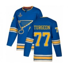 Men St. Louis Blues #77 Pierre Turgeon Authentic Navy Blue Alternate 2019 Stanley Cup Champions Hockey Jersey