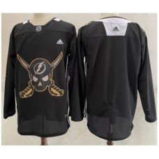 Men Tampa Bay Lightning Blank Black Pirate Themed Warmup Authentic Stitched Jersey