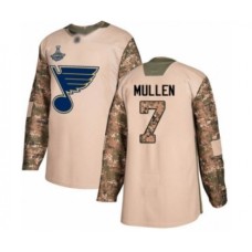 Men St. Louis Blues #7 Joe Mullen Authentic Camo Veterans Day Practice 2019 Stanley Cup Champions Hockey Jersey