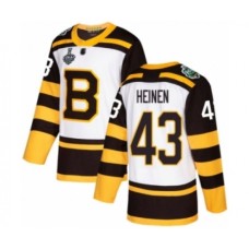 Men Boston Bruins #43 Danton Heinen Authentic White Winter Classic 2019 Stanley Cup Final Bound Hockey Jersey