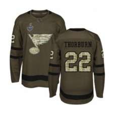 Men St. Louis Blues #22 Chris Thorburn Authentic Green Salute to Service 2019 Stanley Cup Final Bound Hockey Jersey