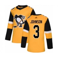 Men Pittsburgh Penguins #3 Jack Johnson Authentic Gold Alternate Hockey Stitched Jersey