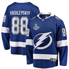 Men Tampa Bay Lightning #88 Andrei Vasilevskiy Fanatics Branded Blue Home 2020 Stanley Cup Champions Breakaway Stitched Jersey