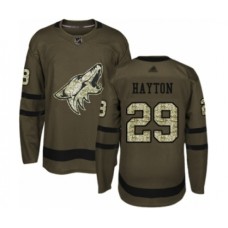 Men Arizona Coyotes #29 Barrett Hayton Authentic Green Salute to Service Hockey Stitched Jersey