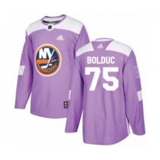 Men New York Islanders #75 Samuel Bolduc Authentic Purple Fights Cancer Practice Hockey Stitched Jersey