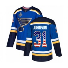 Men St. Louis Blues #31 Chad Johnson Authentic Blue USA Flag Fashion 2019 Stanley Cup Final Bound Hockey Jersey