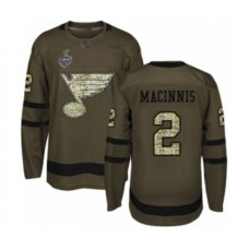 Men St. Louis Blues #2 Al Macinnis Authentic Green Salute to Service 2019 Stanley Cup Final Bound Hockey Jersey