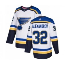 Men St. Louis Blues #32 Nikita Alexandrov Authentic White Away Hockey Stitched Jersey