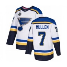 Men St. Louis Blues #7 Joe Mullen Authentic White Away 2019 Stanley Cup Final Bound Hockey Jersey