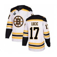 Men Boston Bruins #17 Milan Lucic Authentic White Away 2019 Stanley Cup Final Bound Hockey Jersey