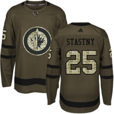 Men Adidas Winnipeg Jets #25 Paul Stastny Premier Green Salute to Service NHL Jersey