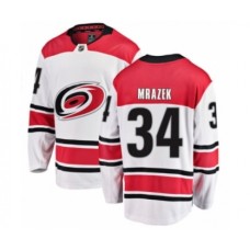 Men Carolina Hurricanes #34 Petr Mrazek Authentic White Away Fanatics Branded Breakaway NHL Jersey