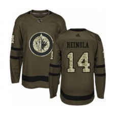 Men Winnipeg Jets #14 Ville Heinola Authentic Green Salute to Service Hockey Stitched Jersey