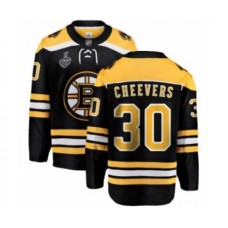 Men Boston Bruins #30 Gerry Cheevers Authentic Black Home Fanatics Branded Breakaway 2019 Stanley Cup Final Bound Hockey Jersey