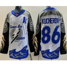 Men Tampa Bay Lightning #86 Nikita Kucherov White 2022 Reverse Retro Authentic Stitched Jersey