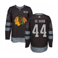 Men Chicago Blackhawks #44 Calvin De Haan Authentic Black 1917-2017 100th Anniversary Hockey Stitched Jersey