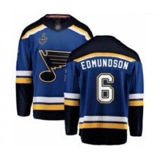 Men St. Louis Blues #6 Joel Edmundson Fanatics Branded Royal Blue Home Breakaway 2019 Stanley Cup Final Bound Hockey Jersey