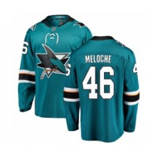 Men San Jose Sharks #46 Nicolas Meloche Fanatics Branded Teal Green Home Breakaway Hockey Stitched Jersey