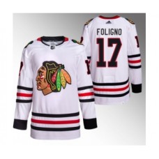 Men Chicago Blackhawks #17 Nick Foligno White Stitched Hockey Jersey