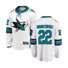 Men San Jose Sharks #22 Jonny Brodzinski Fanatics Branded White Away Breakaway Hockey Stitched Jersey