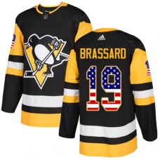 Men Adidas Pittsburgh Penguins #19 Derick Brassard Authentic Black USA Flag Fashion NHL Jersey