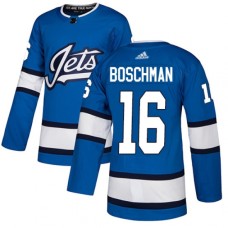 Men Adidas Winnipeg Jets #16 Laurie Boschman Authentic Blue Alternate NHL Jersey