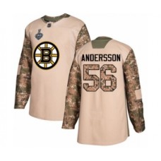 Men Boston Bruins #56 Axel Andersson Authentic Camo Veterans Day Practice 2019 Stanley Cup Final Bound Hockey Jersey