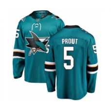 Men San Jose Sharks #5 Dalton Prout Fanatics Branded Teal Green Home Breakaway Hockey Stitched Jersey