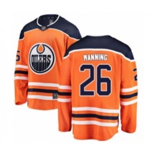 Men Edmonton Oilers #26 Brandon Manning Authentic Orange Home Fanatics Branded Breakaway Hockey Stitched Jersey