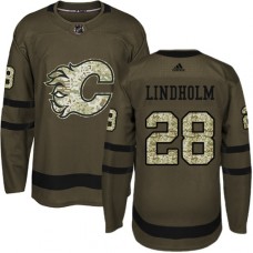 Men Adidas Calgary Flames #28 Elias Lindholm Green Salute to Service Stitched NHL Jersey