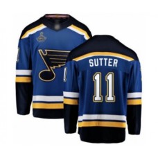 Men St. Louis Blues #11 Brian Sutter Fanatics Branded Royal Blue Home Breakaway 2019 Stanley Cup Champions Hockey Jersey