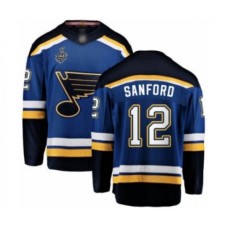 Men St. Louis Blues #12 Zach Sanford Fanatics Branded Royal Blue Home Breakaway 2019 Stanley Cup Final Bound Hockey Jersey