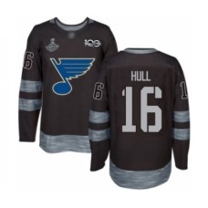 Men St. Louis Blues #16 Brett Hull Authentic Black 1917-2017 100th Anniversary 2019 Stanley Cup Champions Hockey Jersey