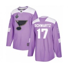 Men St. Louis Blues #17 Jaden Schwartz Authentic Purple Fights Cancer Practice 2019 Stanley Cup Final Bound Hockey Jersey