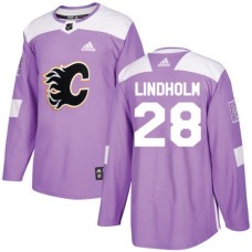 Men Adidas Calgary Flames #28 Elias Lindholm Purple Authentic Fights Cancer Stitched NHL Jersey