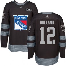 Men Adidas New York Rangers #12 Peter Holland Premier Black 1917-2017 100th Anniversary NHL Jersey