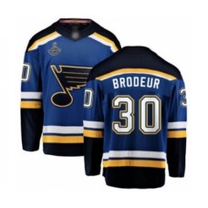 Men St. Louis Blues #30 Martin Brodeur Fanatics Branded Royal Blue Home Breakaway 2019 Stanley Cup Champions Hockey Jersey