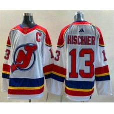 Men New Jersey Devils #13 Nico Hischier White 2022 Reverse Retro Stitched Jersey