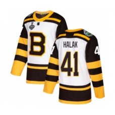 Men Boston Bruins #41 Jaroslav Halak Authentic White Winter Classic 2019 Stanley Cup Final Bound Hockey Jersey