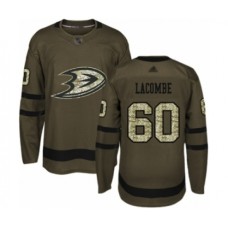 Men Anaheim Ducks #60 Jackson Lacombe Authentic Green Salute to Service Hockey Stitched Jersey