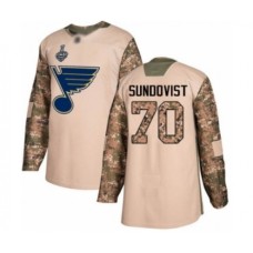 Men St. Louis Blues #70 Oskar Sundqvist Authentic Camo Veterans Day Practice 2019 Stanley Cup Final Bound Hockey Jersey