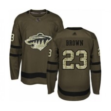 Men Minnesota Wild #23 J.T. Brown Authentic Green Salute to Service Hockey Stitched Jersey