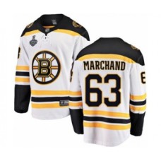 Men Boston Bruins #63 Brad Marchand Authentic White Away Fanatics Branded Breakaway 2019 Stanley Cup Final Bound Hockey Jersey