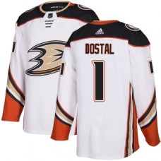 Men Adidas Anaheim Ducks #1 Lukas Dostal Authentic White Away NHL Jersey